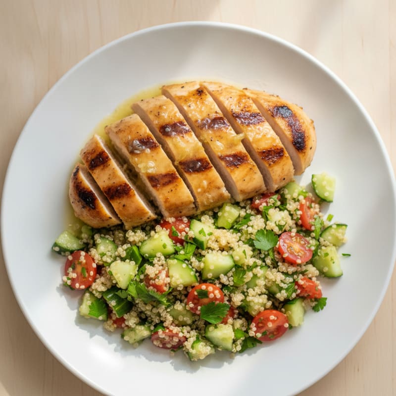 Lemon Garlic Grilled Chicken Breast with Quinoa Salad