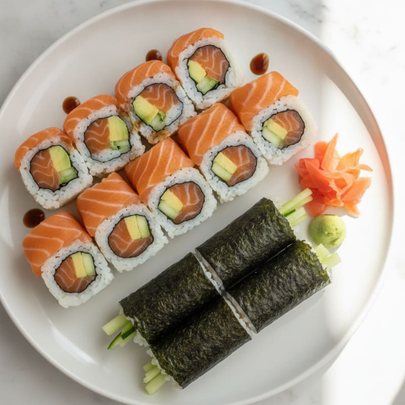Fresh Salmon and Avocado Sushi Rolls