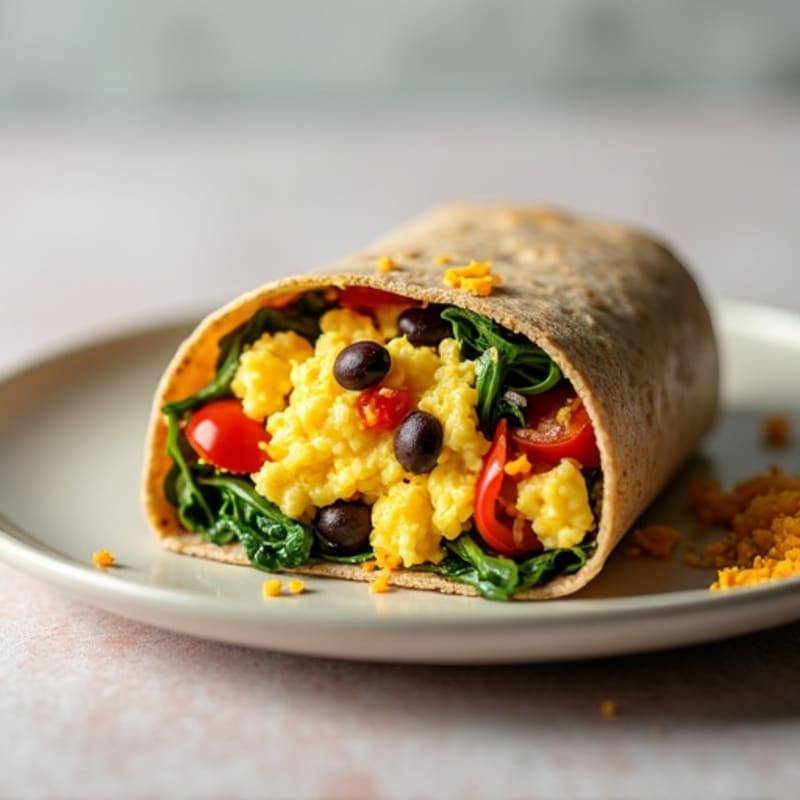 High Protein Scrambled Egg and Veggie Whole Wheat Burrito
