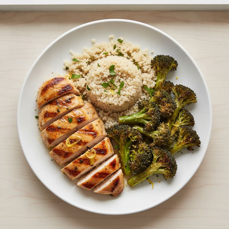 Grilled Chicken Breast with Quinoa and Roasted Broccoli