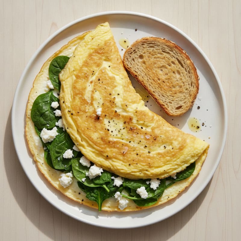 Fluffy High-Protein Spinach and Feta Egg White Omelet