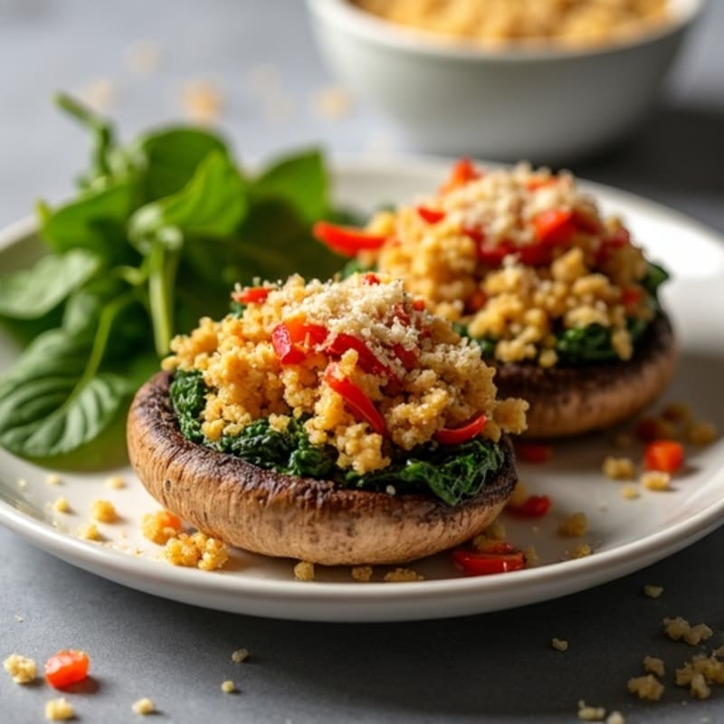 Baked Portobello Mushrooms Stuffed with Lean Savory Meats and Crispy Topping
