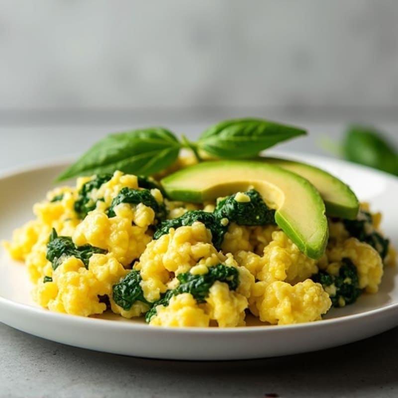 Fluffy Egg and Spinach Scramble with Avocado