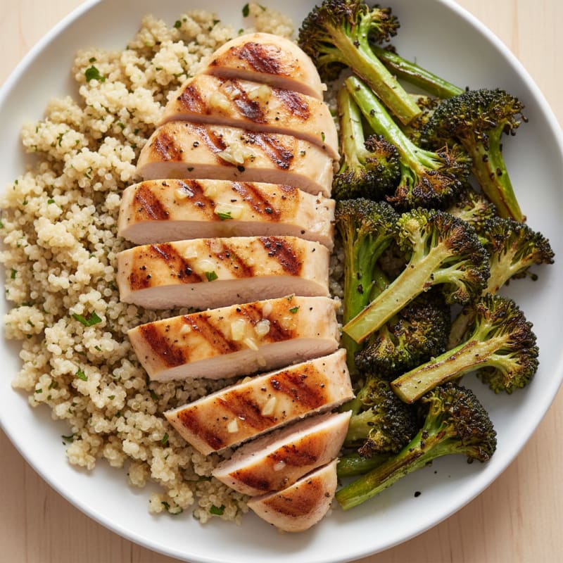 Grilled Chicken Breast with Quinoa and Roasted Broccoli