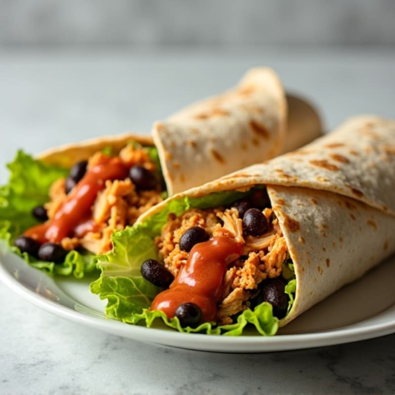 Shredded Chicken and Black Bean Wraps with Zesty Tomato-Chili Sauce