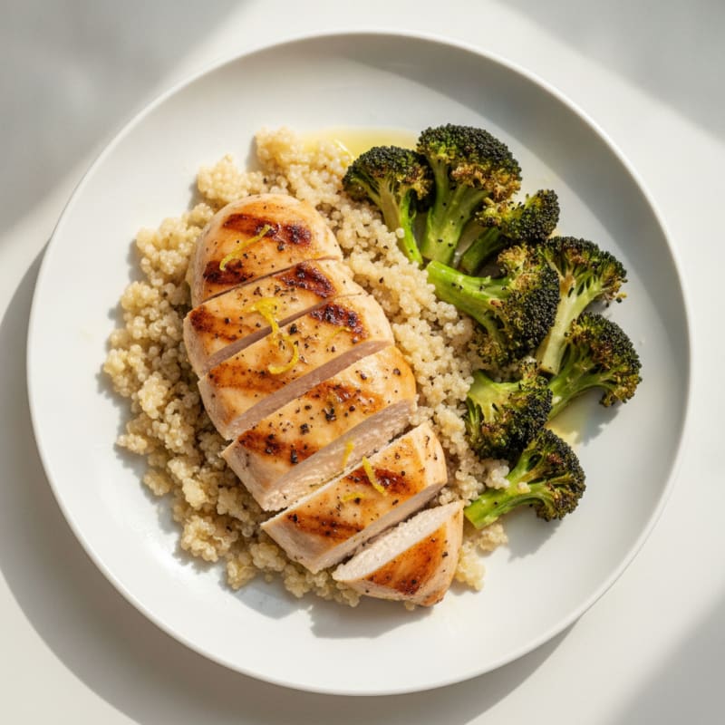 Grilled Chicken Breast with Quinoa and Roasted Broccoli