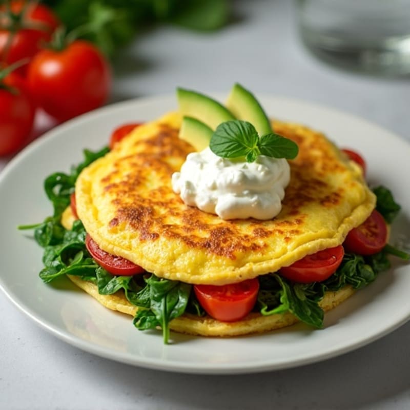 Egg White Spinach Omelette with Cottage Cheese and Fresh Tomatoes