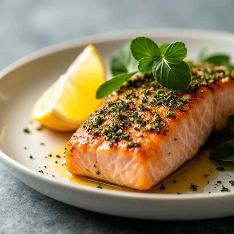 Herb-Crusted Pan Seared Salmon with Lemon