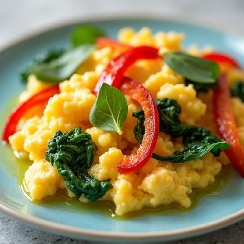 Protein-Packed Scrambled Eggs with Crispy Bell Peppers and Spinach