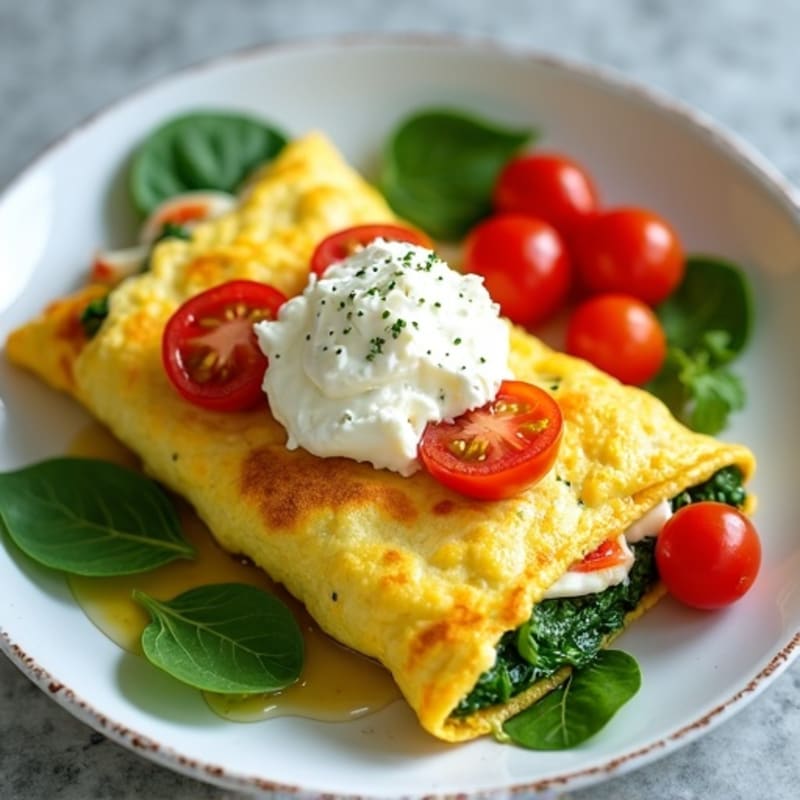 Egg White Spinach Omelette with Cottage Cheese and Cherry Tomatoes