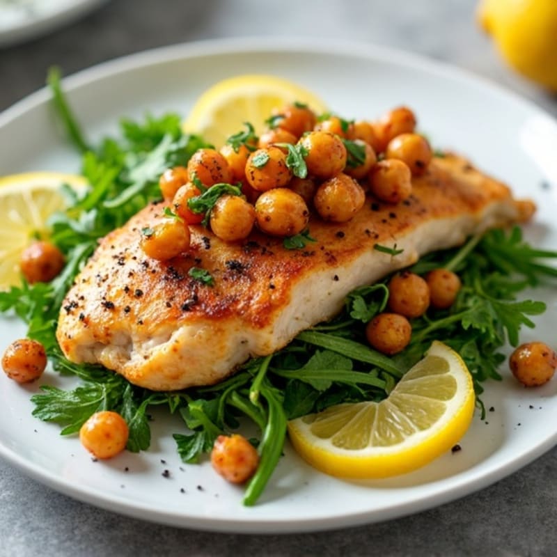 Lemon-Herb Roasted Chicken with Fresh Greens and Crispy Chickpeas