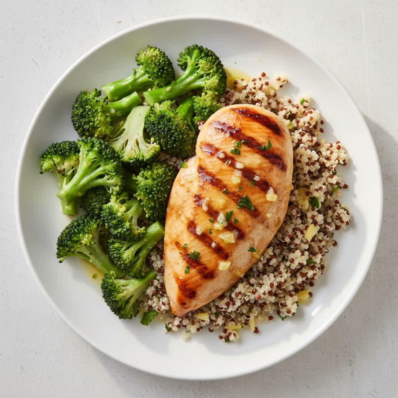 Grilled Chicken Breast with Quinoa and Steamed Broccoli