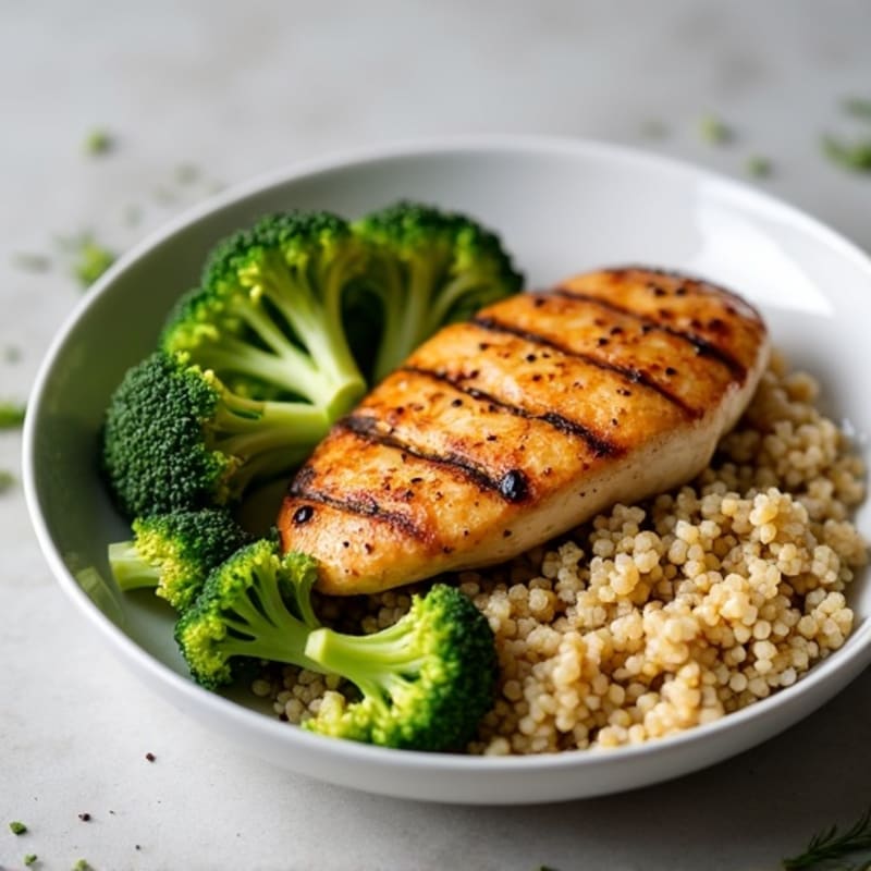 Grilled Chicken Breast with Quinoa and Roasted Broccoli