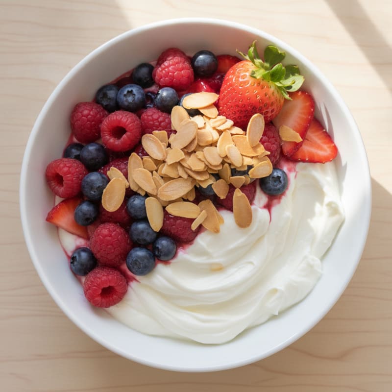Greek Yogurt Protein Parfait with Mixed Berries and Almonds