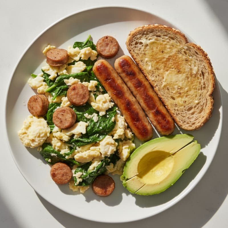 Egg White Spinach Scramble with Turkey Sausage