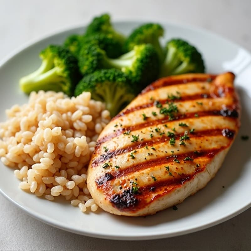 Grilled Chicken Breast with Brown Rice and Steamed Broccoli
