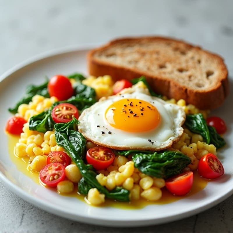 Cottage Cheese Egg White Scramble with Spinach and Cherry Tomatoes