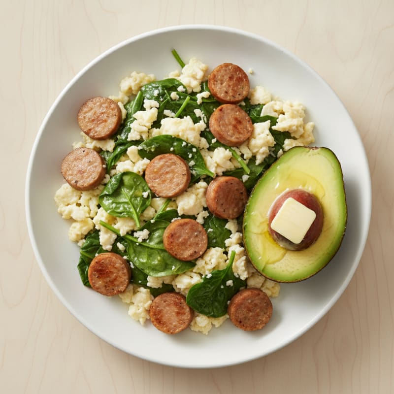 Egg White and Spinach Scramble with Turkey Sausage