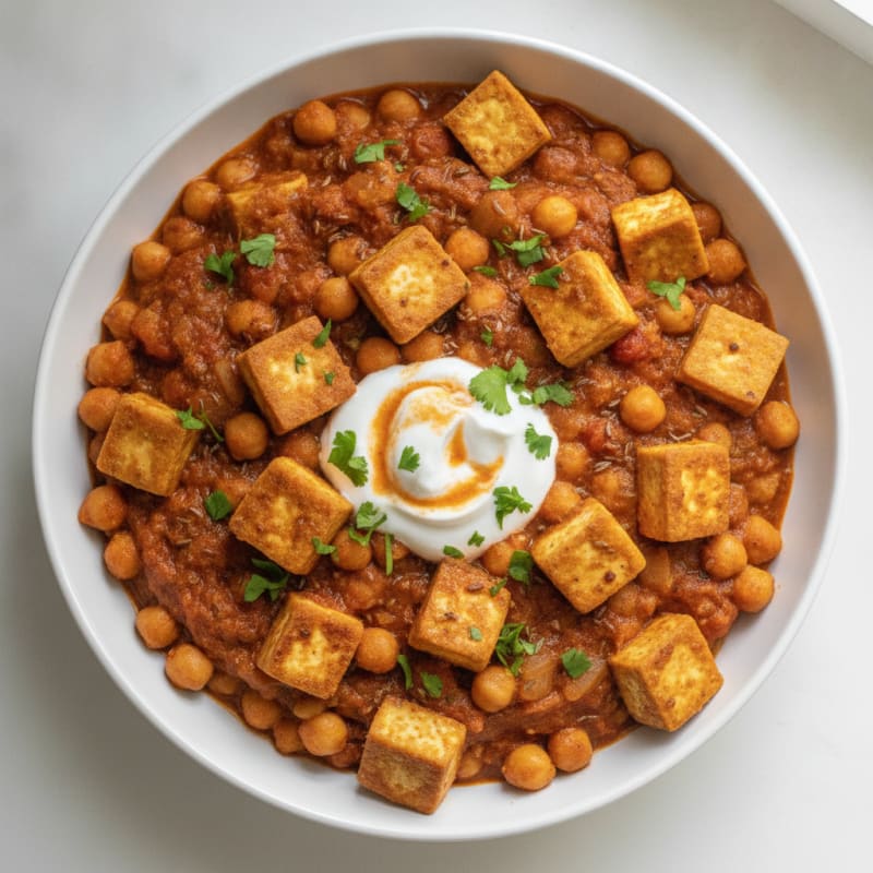 Chickpea and Tomato Masala with Tofu Paneer