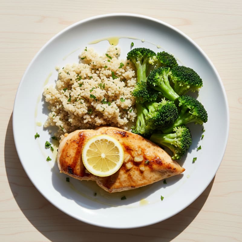 Grilled Chicken Breast with Quinoa and Steamed Broccoli