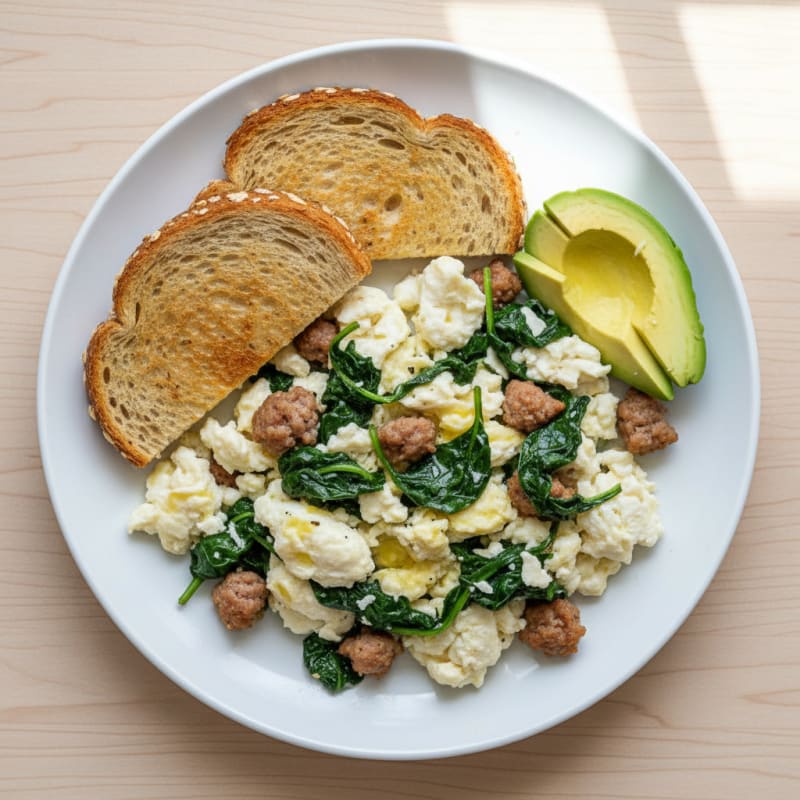 Egg White Scramble with Turkey Sausage and Spinach