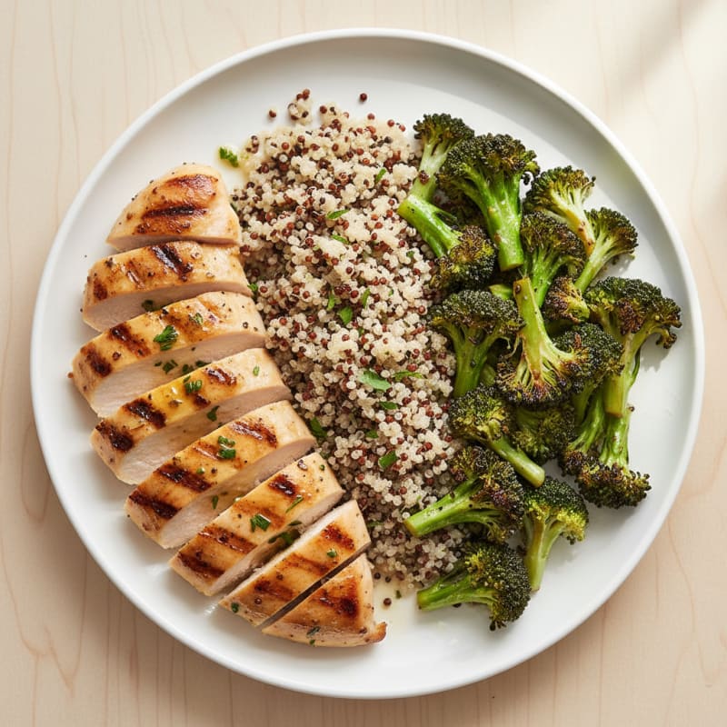Grilled Chicken Breast with Quinoa and Roasted Broccoli