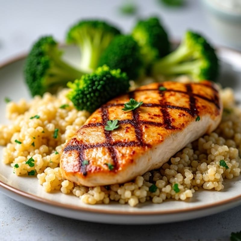 Grilled Chicken Breast with Quinoa and Roasted Broccoli