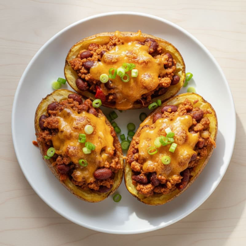 Hearty Chili Cheese Potato Skins