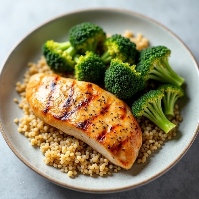Grilled Chicken Breast with Quinoa and Roasted Broccoli