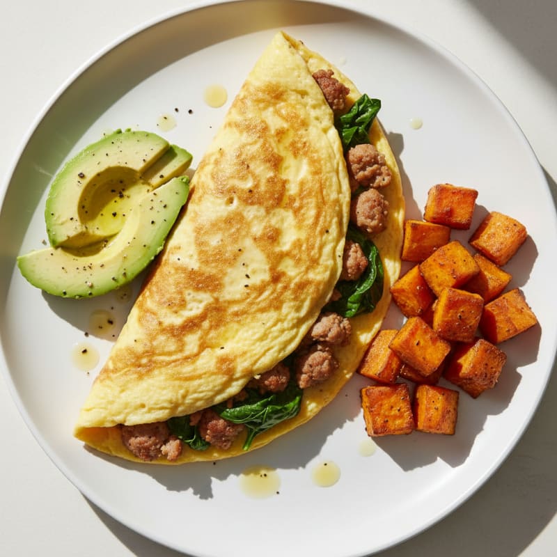 Egg White Omelette with Turkey Sausage and Spinach
