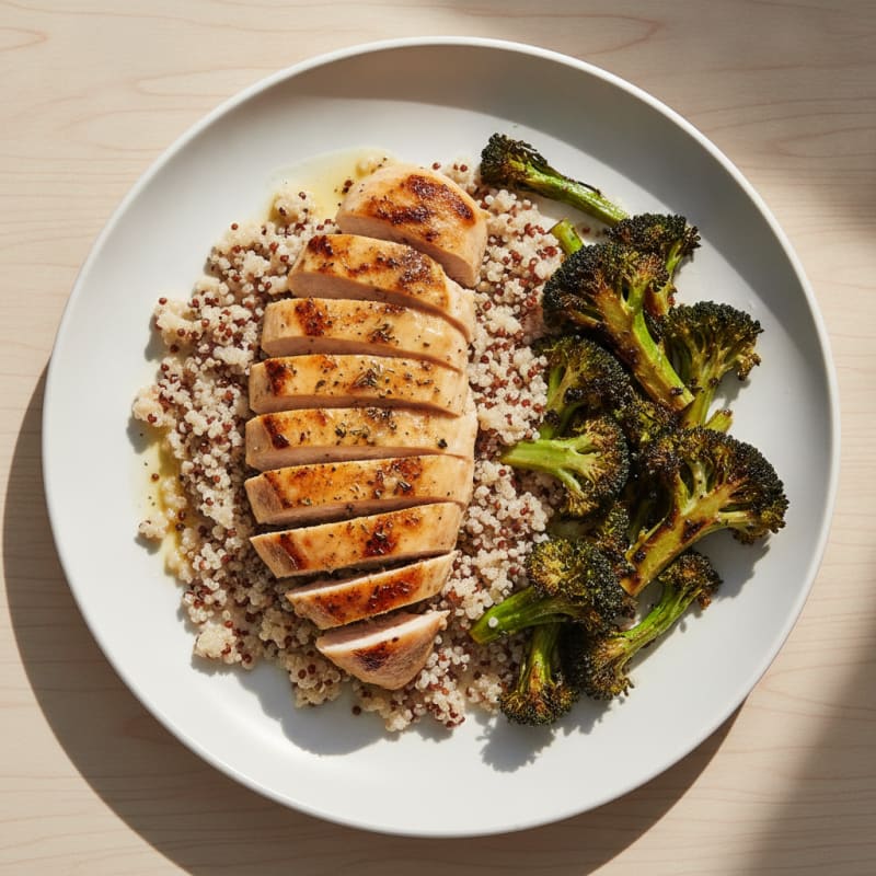 Grilled Chicken Breast with Quinoa and Roasted Broccoli