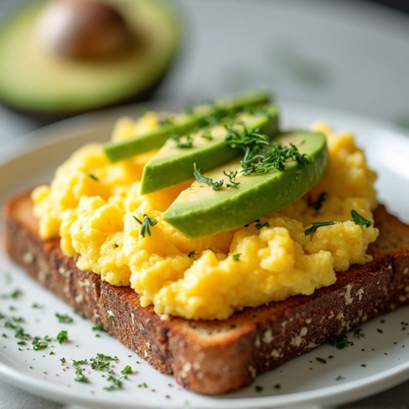 Fluffy Herb-Scrambled Eggs with Avocado Toast