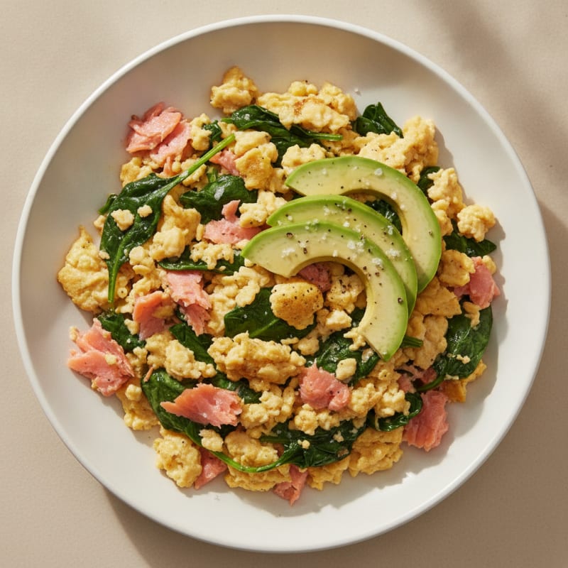 Smoked Salmon and Spinach Egg Scramble