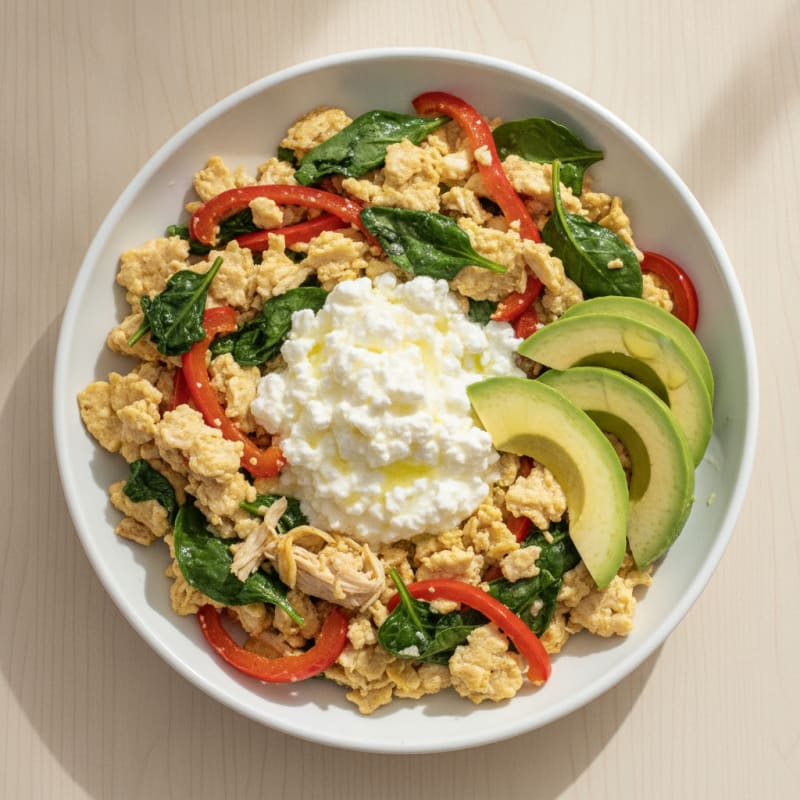 Egg White Veggie Scramble with Cottage Cheese