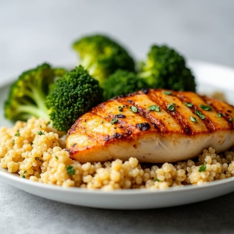 Grilled Chicken Breast with Quinoa and Roasted Broccoli