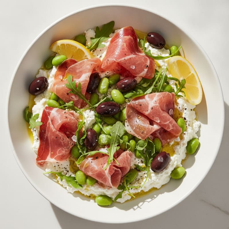 Jamon Cottage Cheese Edamame Olive Bowl