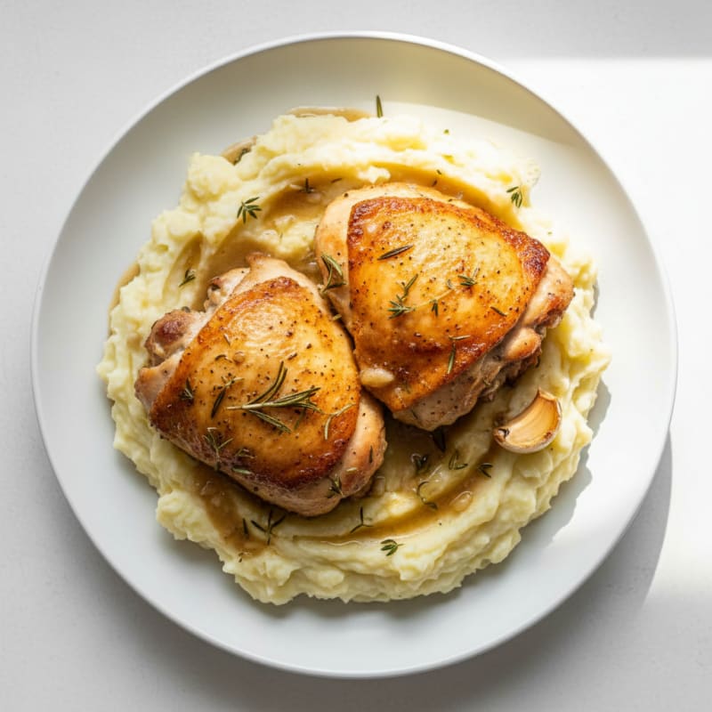 Herb-Roasted Chicken Thighs with Garlic Mashed Potatoes