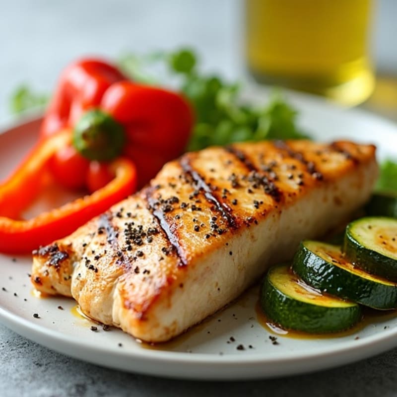 Grilled Chicken Breast with Roasted Zucchini and Bell Peppers
