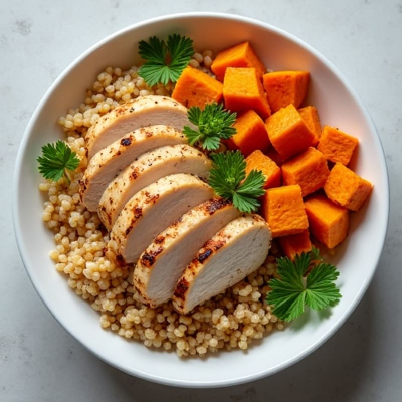 Grilled Chicken and Quinoa Bowl with Roasted Sweet Potatoes