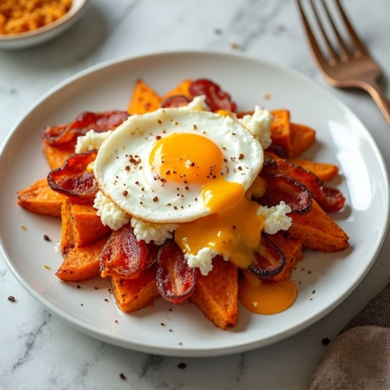 Smoky Bacon and Cheesy Crispy Roasted Sweet Potatoes