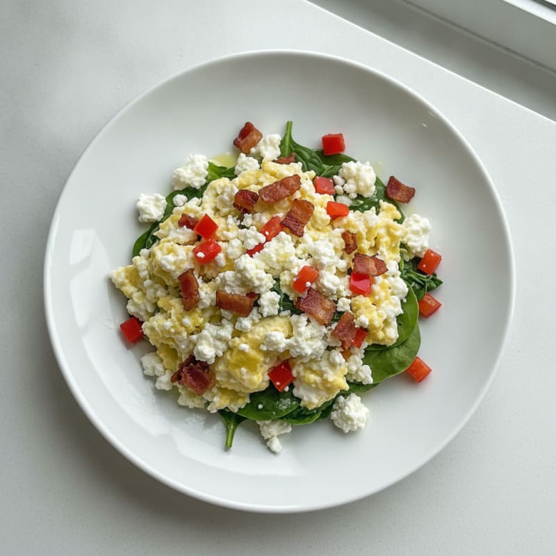 Egg White Scramble with Cottage Cheese and Turkey Bacon