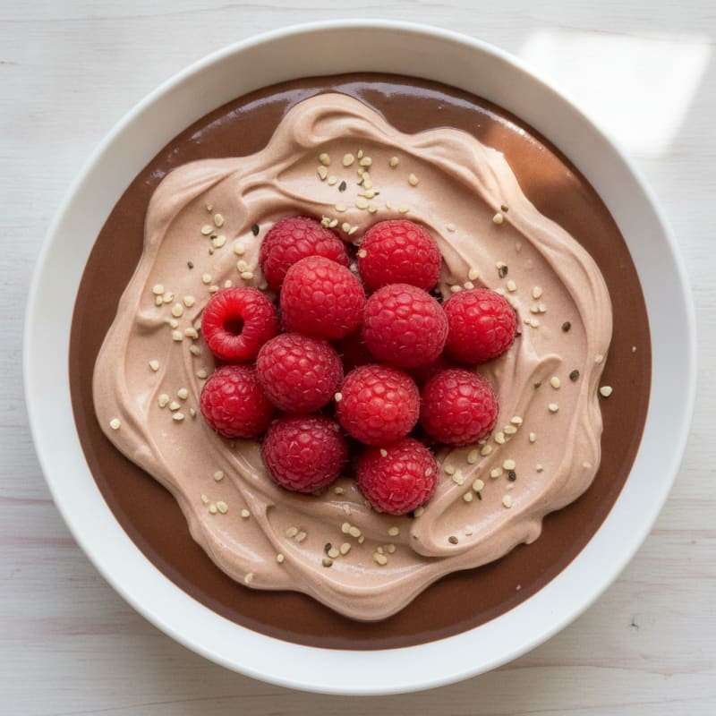 Silky Protein Chocolate Pudding with Greek Yogurt and Berries