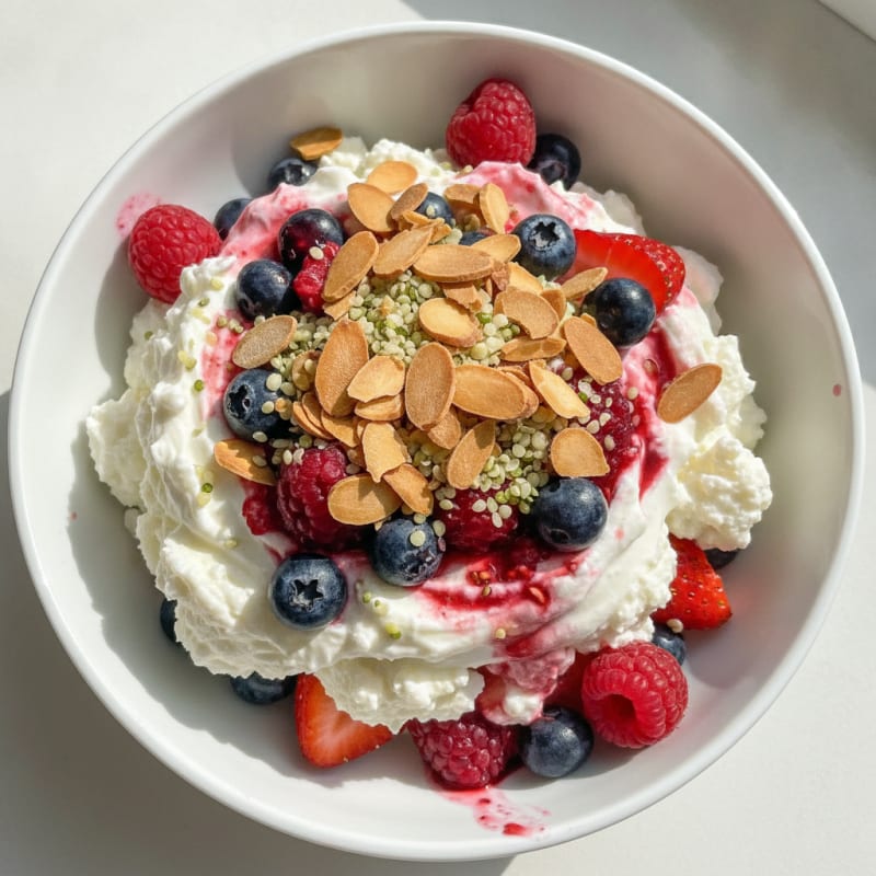 Greek Yogurt Protein Parfait with Mixed Berries and Almonds