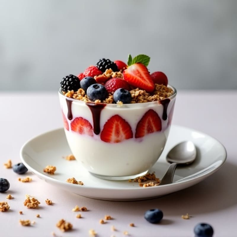 Greek Yogurt Parfait with Crunchy Granola and Mixed Berries