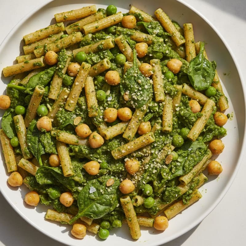 Chickpea Spinach Pesto Pasta