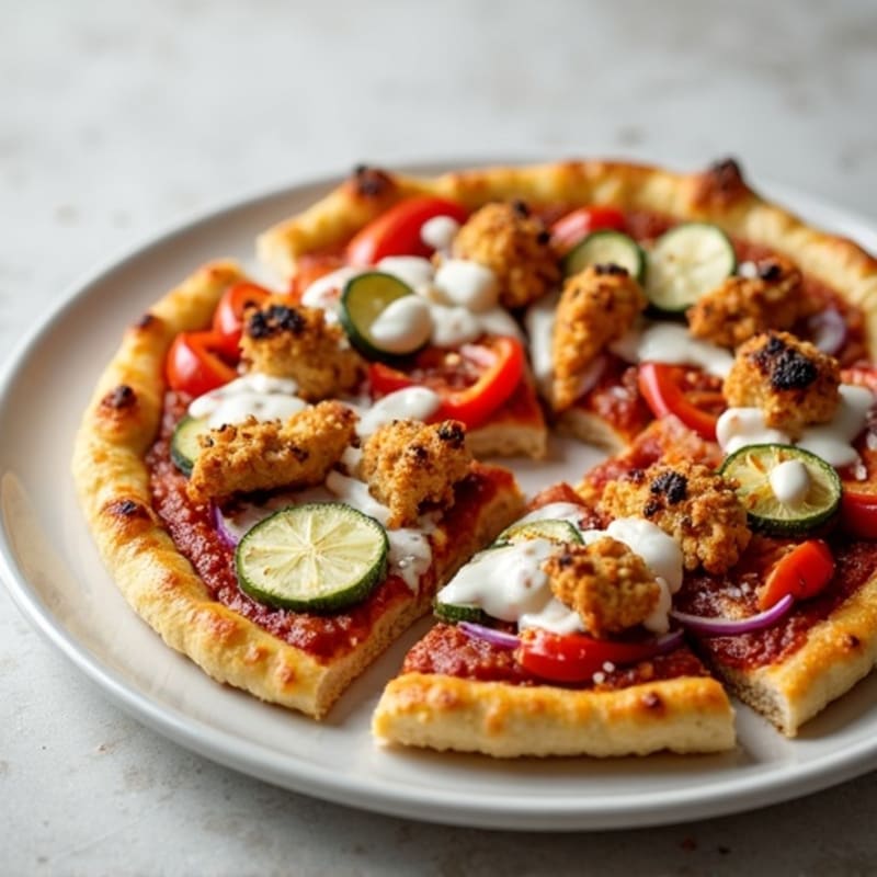 Crispy Chicken BBQ Ranch Pizza with Roasted Vegetables