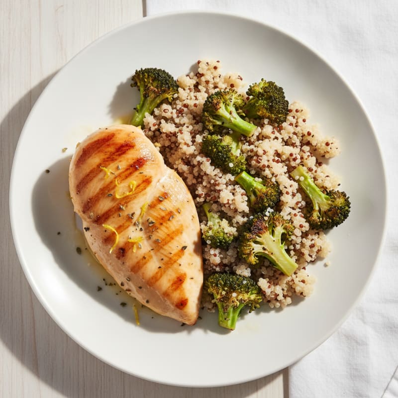 Grilled Chicken Breast with Quinoa and Roasted Broccoli