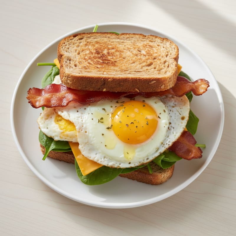 Crispy Turkey Bacon Egg Sandwich on Whole Wheat Toast