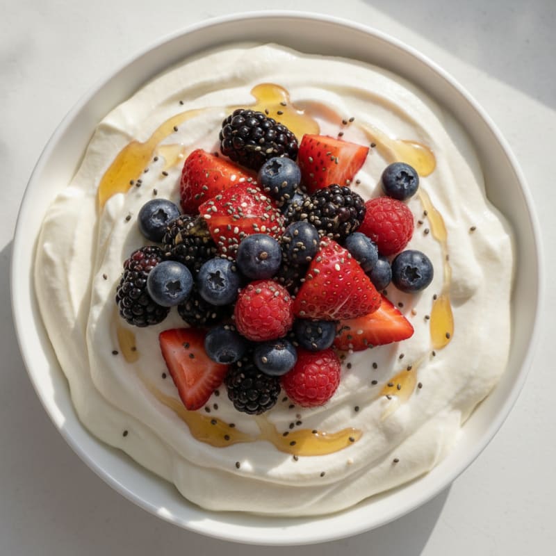 Greek Yogurt Protein Mousse with Mixed Berries