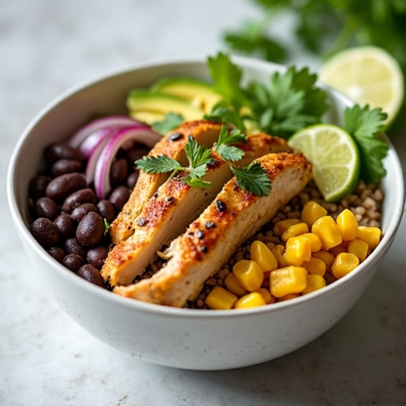 Cilantro-Lime Shredded Chicken Bowl with Black Beans and Roasted Corn
